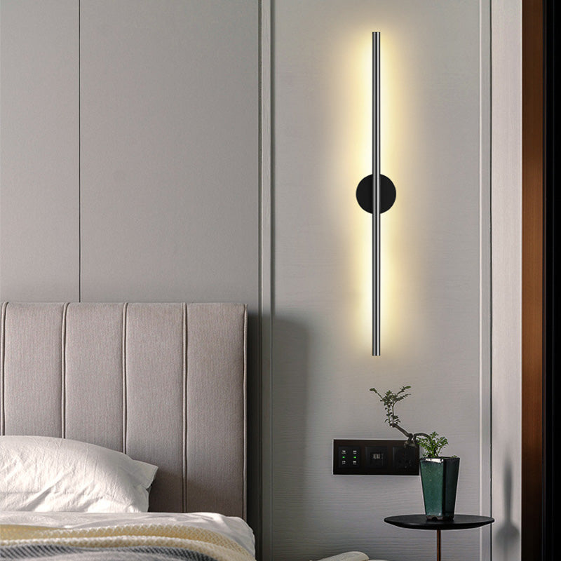 Schwarze Rod LED Wandleuchte Einrichtung Einfacher Stil Metallischer Wandlampenlicht für Wohnzimmer