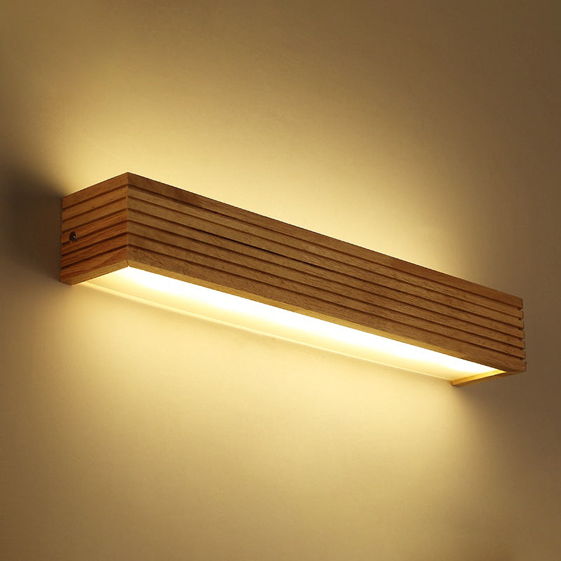 Laminierte Holz Rechteck Wandlicht Minimalistisch Beige LED Wandleuchte über Bett