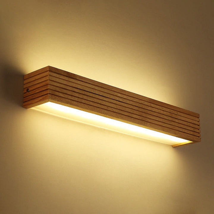Laminierte Holz Rechteck Wandlicht Minimalistisch Beige LED Wandleuchte über Bett