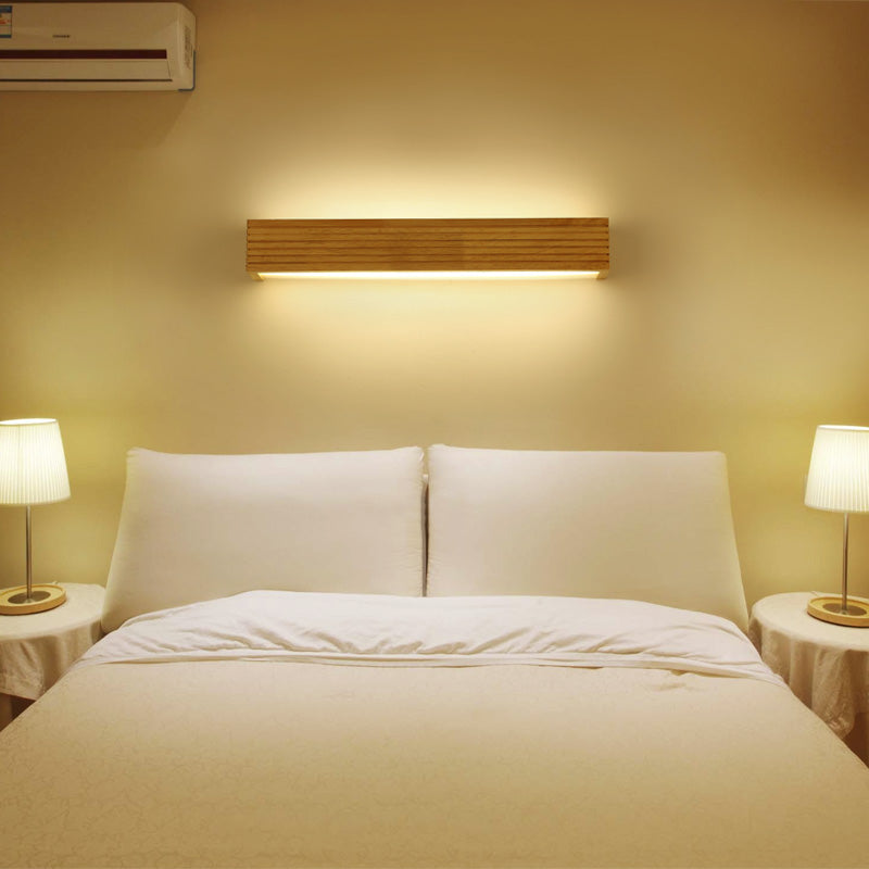 Laminierte Holz Rechteck Wandlicht Minimalistisch Beige LED Wandleuchte über Bett
