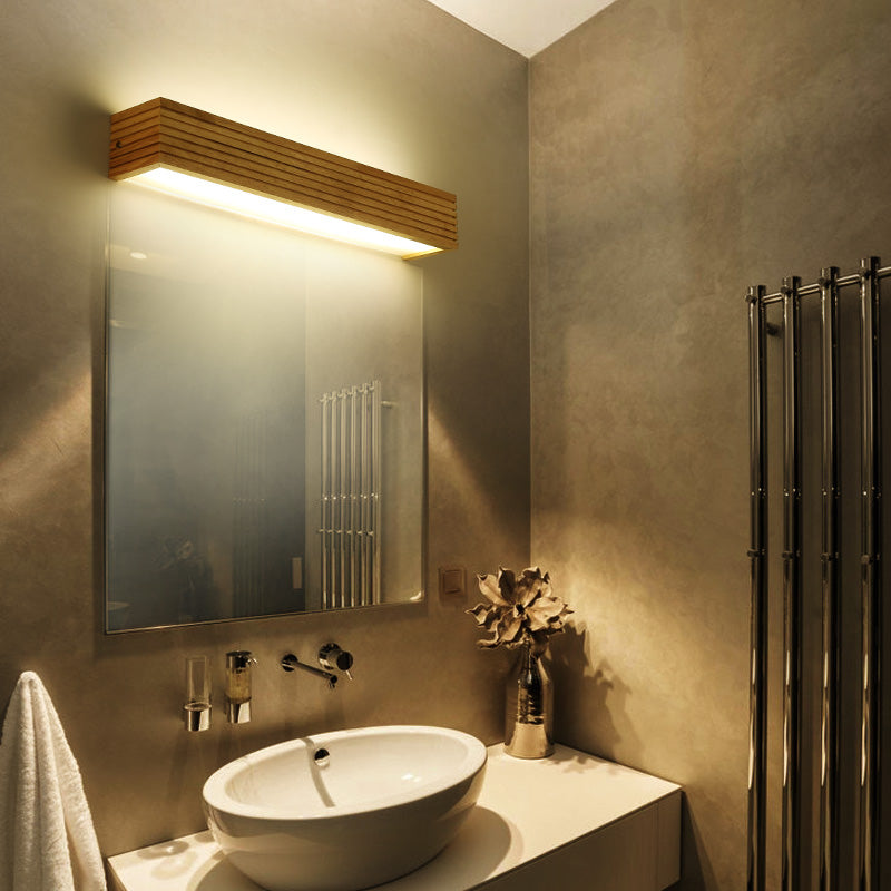 Laminierte Holz Rechteck Wandlicht Minimalistisch Beige LED Wandleuchte über Bett