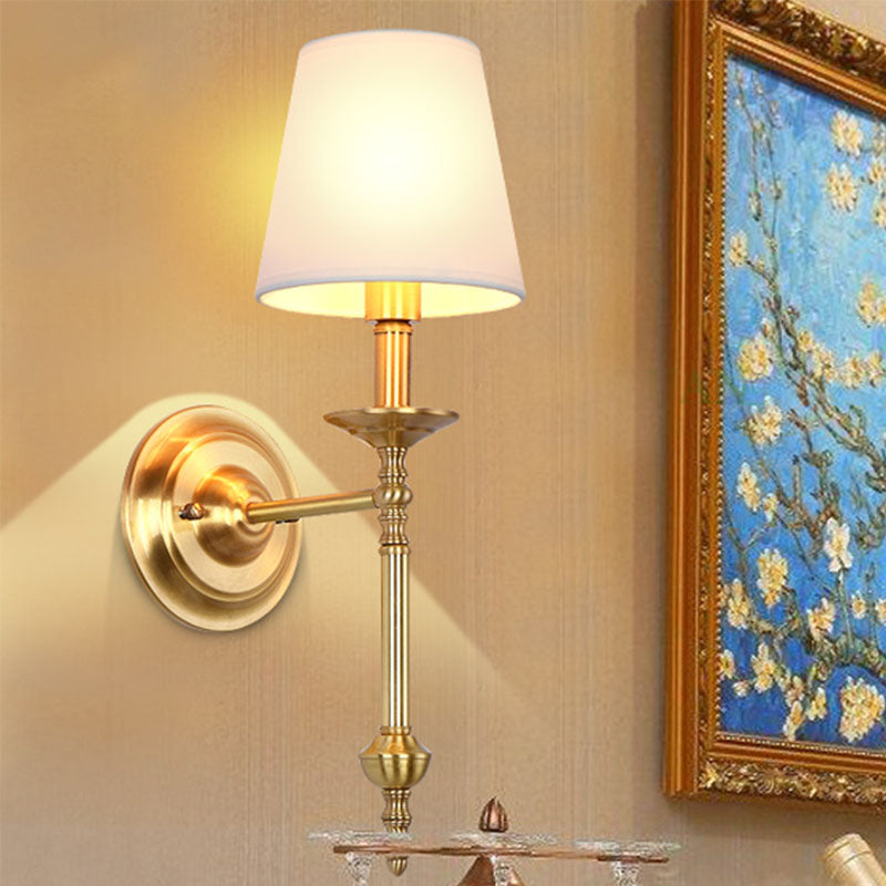 Messing Cone Wandlicht Retro Weißer Stoffschirm 1/2 Lampen Esszimmer Wandleuchte Beleuchtung