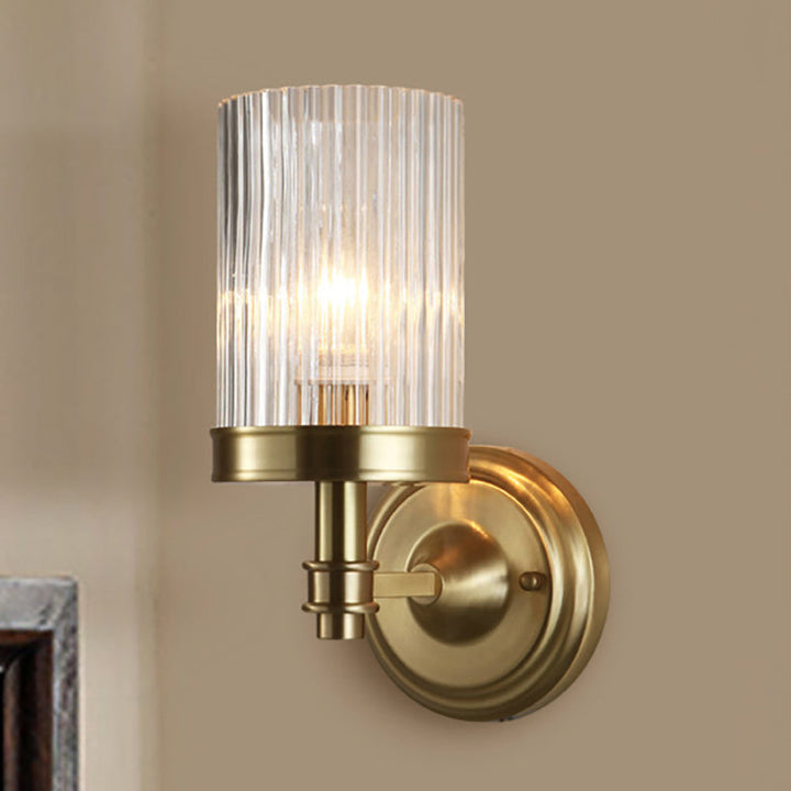 Zylindrige Wandleuchte Vintage Stylisch Klare Geriffelte Glas 1 Glühbirne Schwarz/Gold Finish Wandleuchte für Wohnzimmer