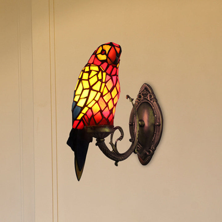 Tiffany Papagei Wandlampe mit buntem Glas 1 Licht Innen Wandmontage Licht für Flur