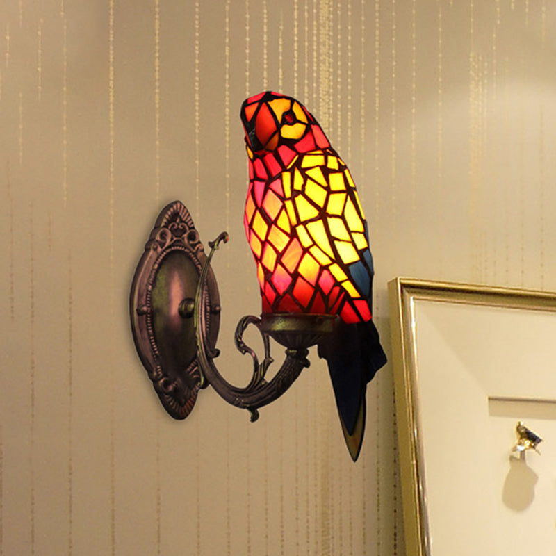 Tiffany Papagei Wandlampe mit buntem Glas 1 Licht Innen Wandmontage Licht für Flur