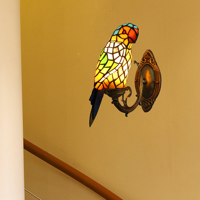 Tiffany Papagei Wandlampe mit buntem Glas 1 Licht Innen Wandmontage Licht für Flur
