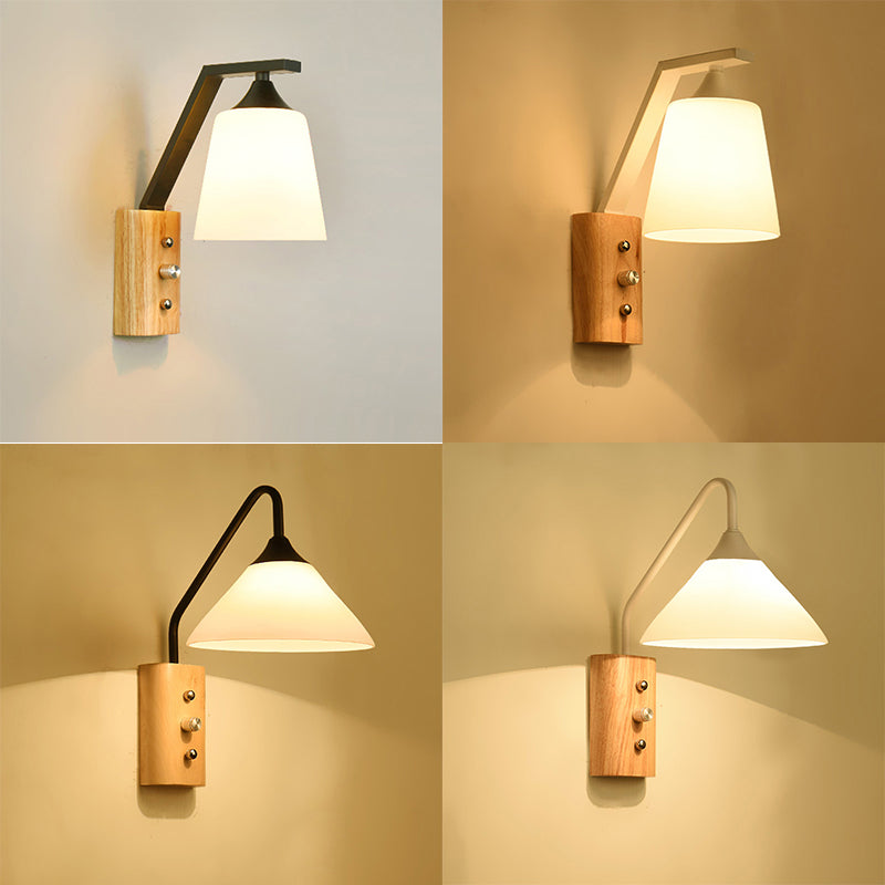 Weißes Glas Wandlicht Holz Deckenlicht für Arbeitszimmer Schlafzimmer