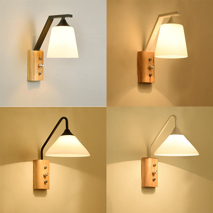 Weißes Glas Wandlicht Holz Deckenlicht für Arbeitszimmer Schlafzimmer