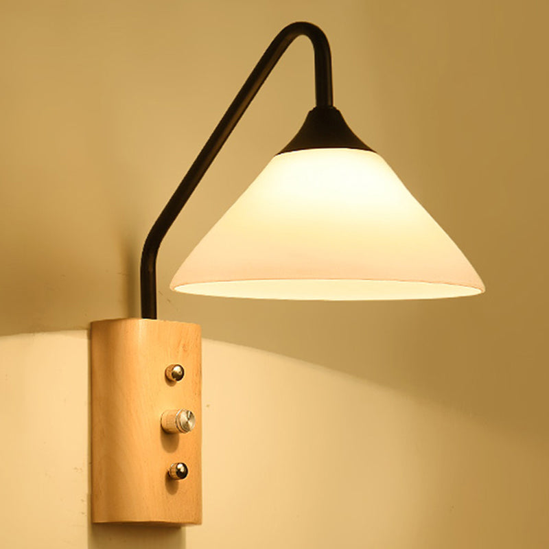 Weißes Glas Wandlicht Holz Deckenlicht für Arbeitszimmer Schlafzimmer