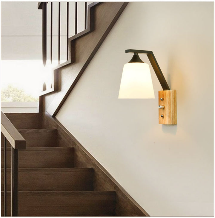 Weißes Glas Wandlicht Holz Deckenlicht für Arbeitszimmer Schlafzimmer