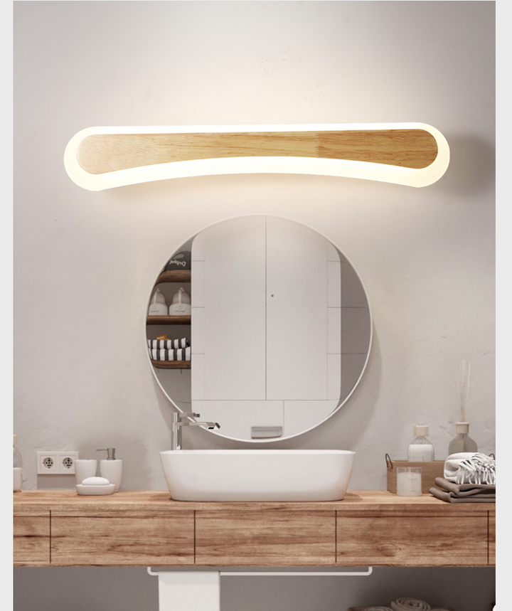 Moderne Badezimmer-Wandlampe Holz LED Waschtischlampen in Acryl-Schirm