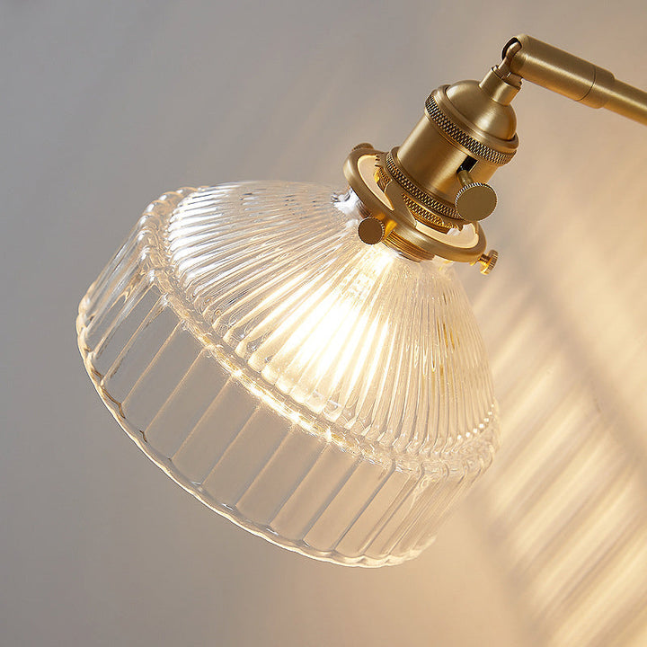 Industrielle Wandlampe Gepresstes Geriffeltes Glas Wandleuchte in Gold-Finish für Schlafzimmer