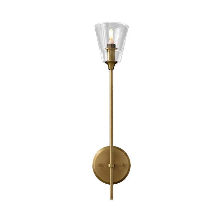Schwarz/Brass Finish Bleistiftarm Wandleuchte Vintage Metallic 1/2 Glühbirnen Wandleuchte mit klarem konischem Glasschirm