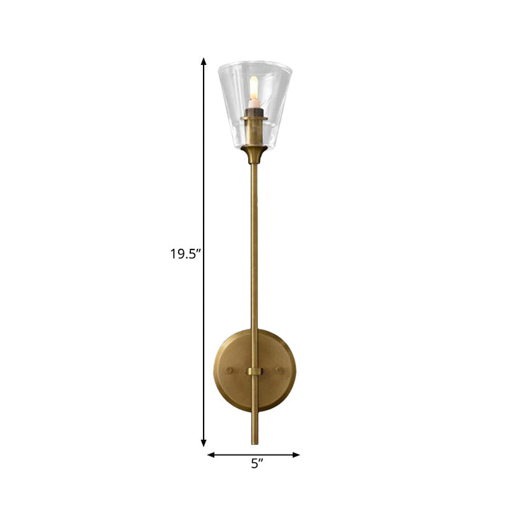 Schwarz/Brass Finish Bleistiftarm Wandleuchte Vintage Metallic 1/2 Glühbirnen Wandleuchte mit klarem konischem Glasschirm