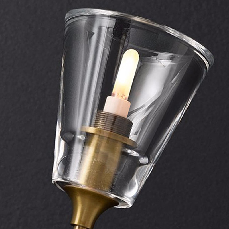 Schwarz/Brass Finish Bleistiftarm Wandleuchte Vintage Metallic 1/2 Glühbirnen Wandleuchte mit klarem konischem Glasschirm