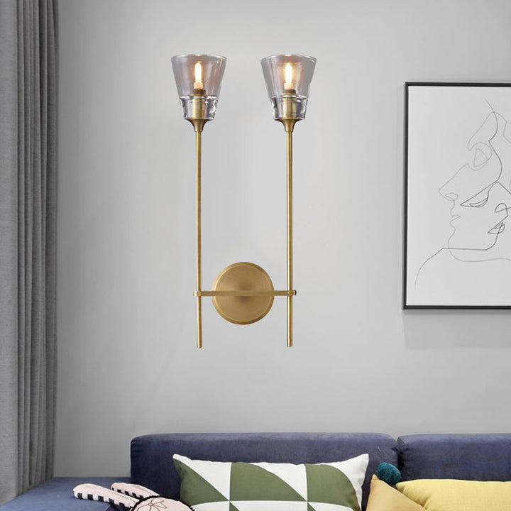 Schwarz/Brass Finish Bleistiftarm Wandleuchte Vintage Metallic 1/2 Glühbirnen Wandleuchte mit klarem konischem Glasschirm