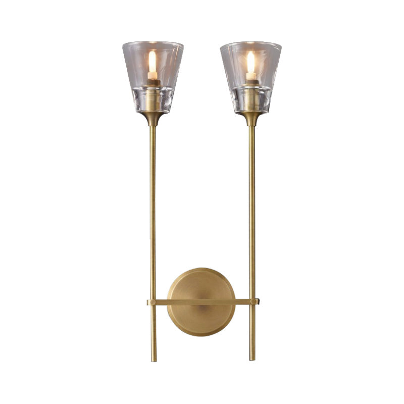 Schwarz/Brass Finish Bleistiftarm Wandleuchte Vintage Metallic 1/2 Glühbirnen Wandleuchte mit klarem konischem Glasschirm