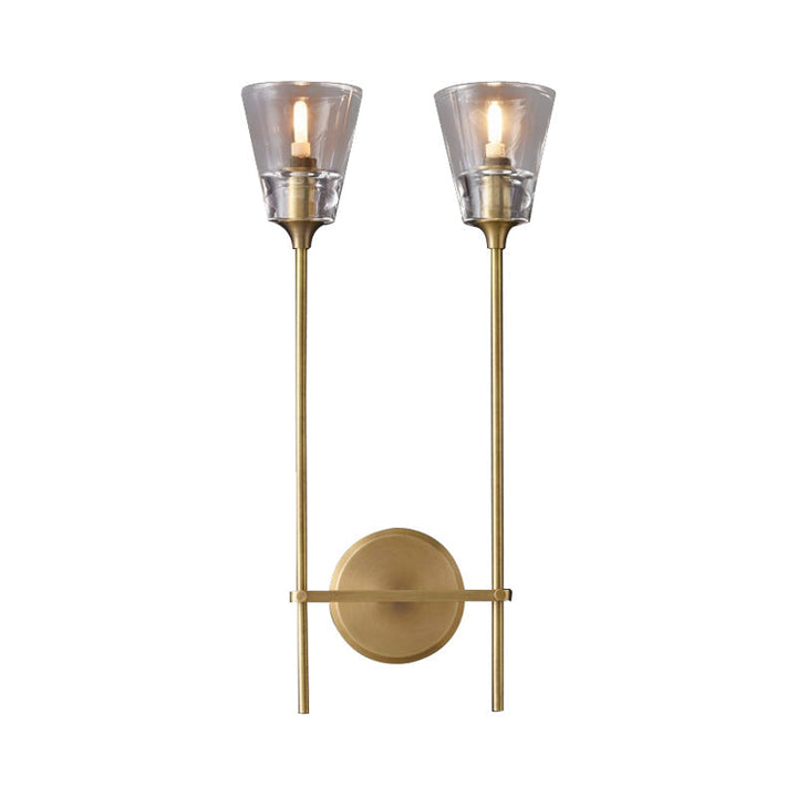 Schwarz/Brass Finish Bleistiftarm Wandleuchte Vintage Metallic 1/2 Glühbirnen Wandleuchte mit klarem konischem Glasschirm