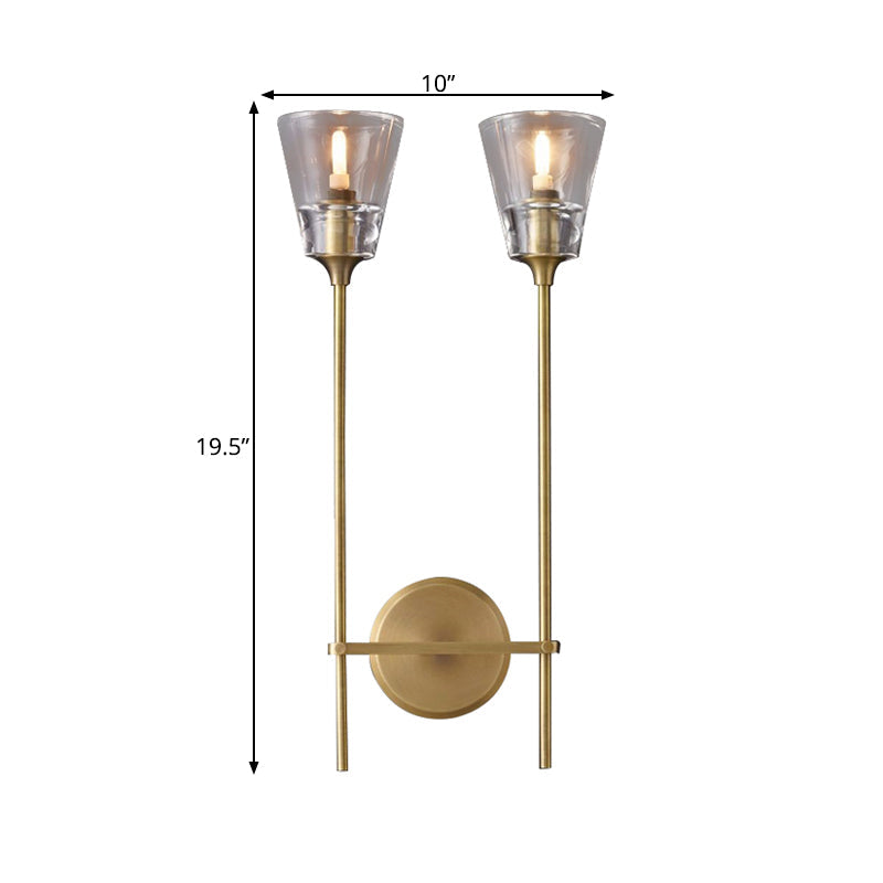 Schwarz/Brass Finish Bleistiftarm Wandleuchte Vintage Metallic 1/2 Glühbirnen Wandleuchte mit klarem konischem Glasschirm