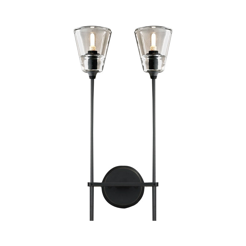 Schwarz/Brass Finish Bleistiftarm Wandleuchte Vintage Metallic 1/2 Glühbirnen Wandleuchte mit klarem konischem Glasschirm
