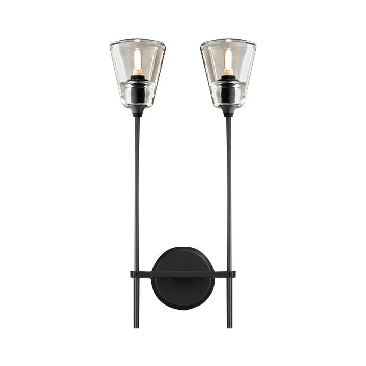 Schwarz/Brass Finish Bleistiftarm Wandleuchte Vintage Metallic 1/2 Glühbirnen Wandleuchte mit klarem konischem Glasschirm