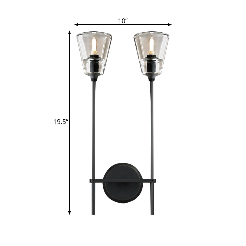 Schwarz/Brass Finish Bleistiftarm Wandleuchte Vintage Metallic 1/2 Glühbirnen Wandleuchte mit klarem konischem Glasschirm