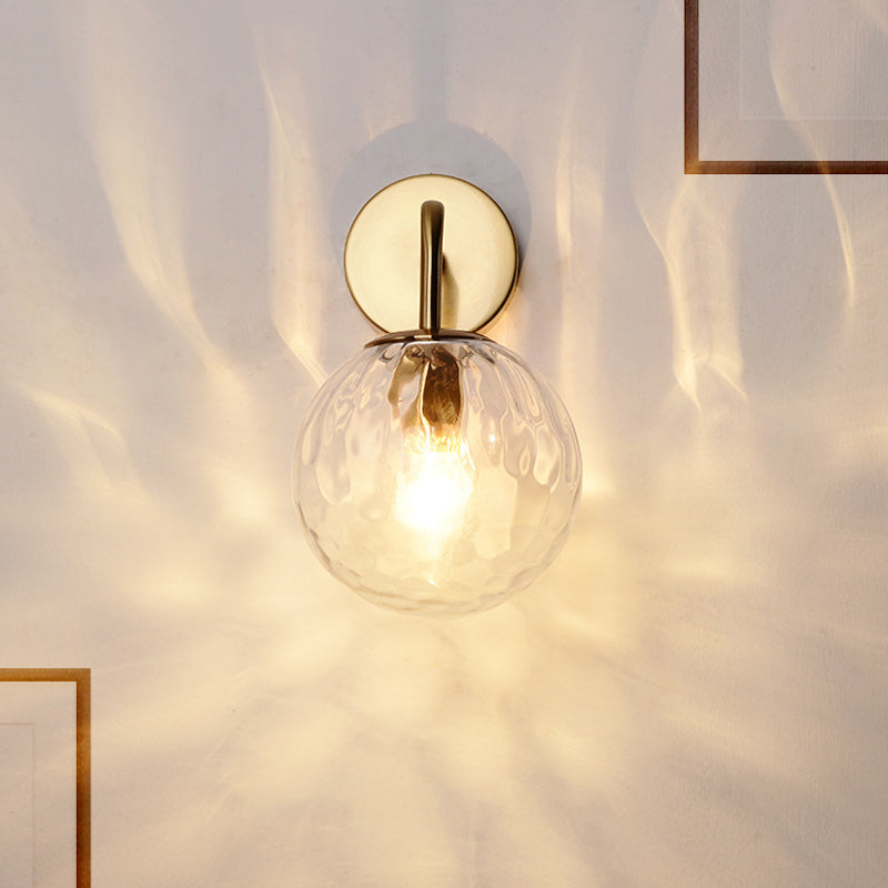 Geripptes Glas-Sphäre Wandleuchte Minimalistisch 1 Licht Gold Wandlampe mit Arm