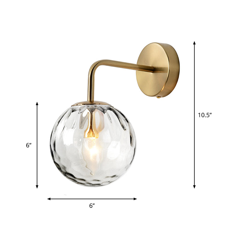 Geripptes Glas-Sphäre Wandleuchte Minimalistisch 1 Licht Gold Wandlampe mit Arm