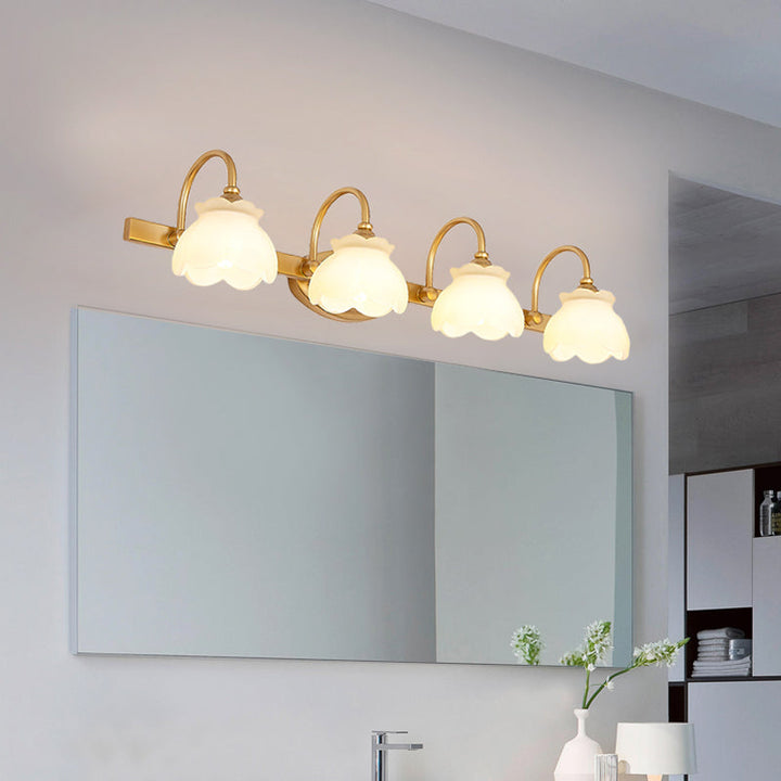 Blossom Badezimmer Vanity Spiegel Licht Traditionelle Metall LED 2/3/4 Köpfe Messing Wandmontierte Lampe