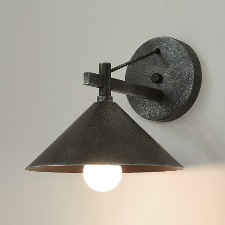 Metallische Kegel Wandhängelampe Vintage 1 Licht Außenwandbeleuchtungsarmatur in Schwarz/Antikmessing/Alter Silber