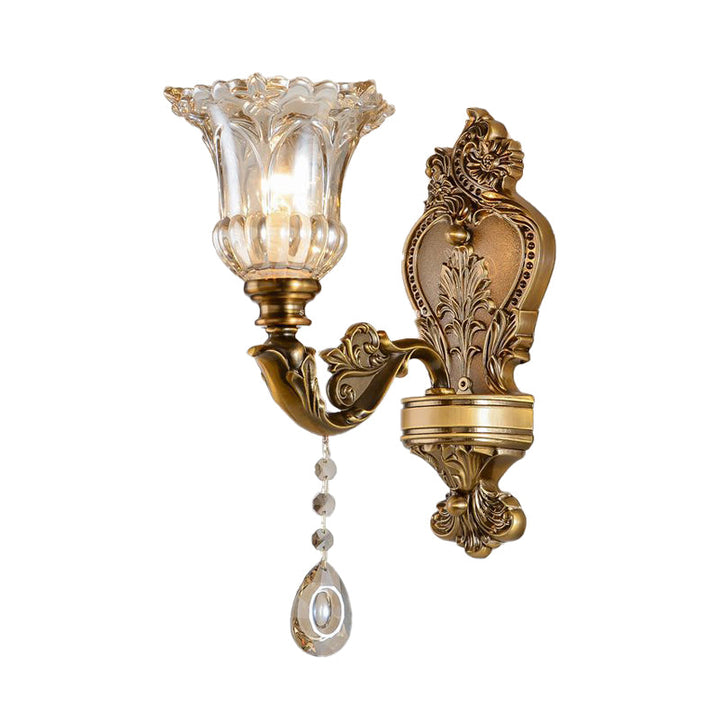 Vintage Floral Wandlampe 1/2 Köpfe Geprägte Kristallprisma Wand Sconce Licht in Messing