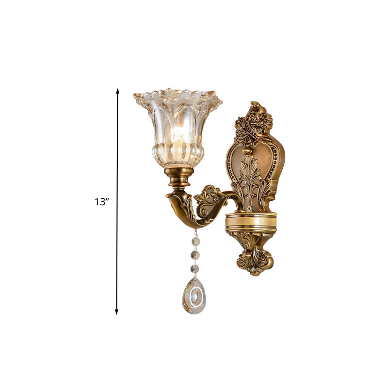 Vintage Floral Wandlampe 1/2 Köpfe Geprägte Kristallprisma Wand Sconce Licht in Messing