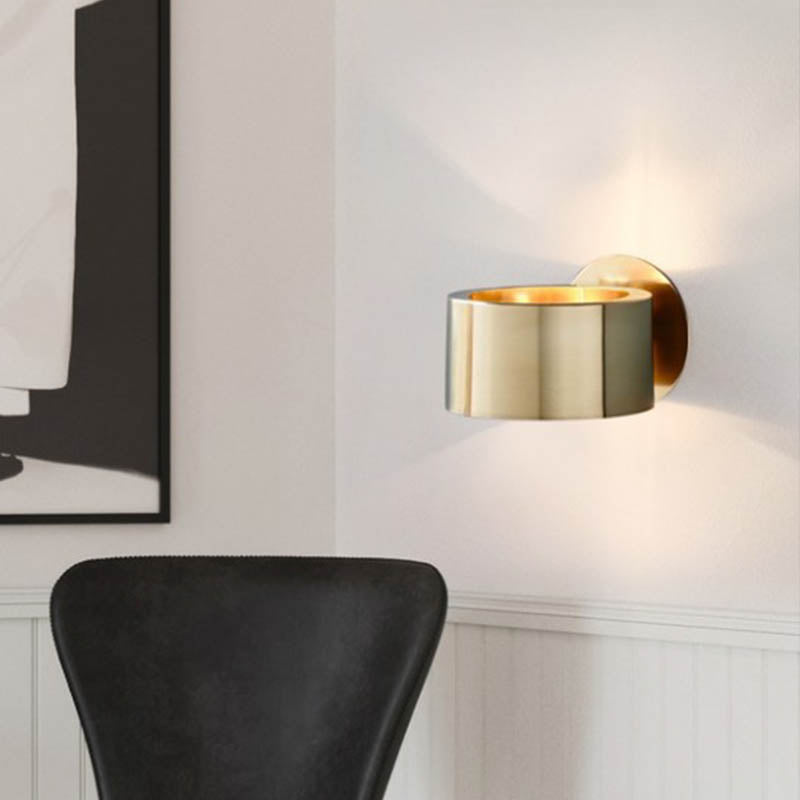 Drum Wandmontierte Lampe Minimalistisches Metall 1 Kopf Wohnzimmer Wandbeleuchtungseinrichtung in Gold