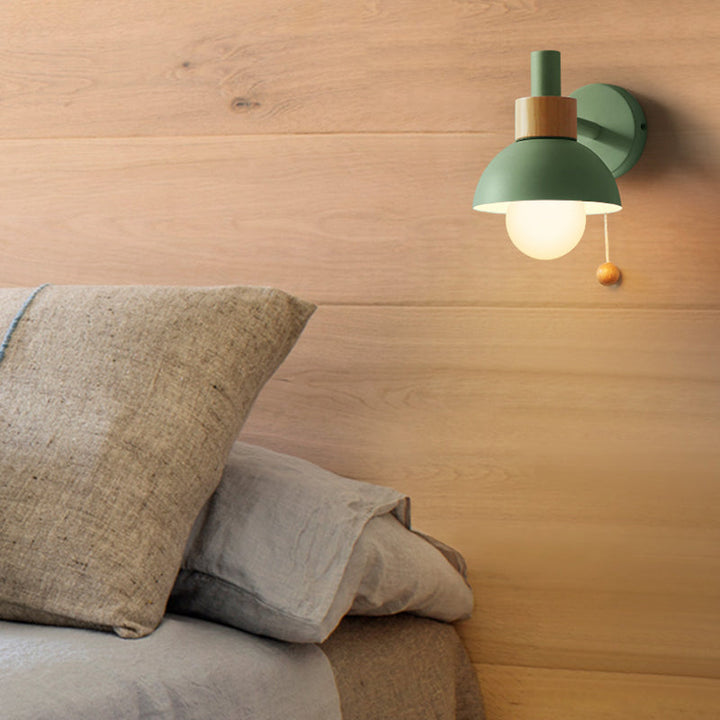 Macaron Kuppel Wandlampe 1 Glühlampe Wandlicht mit Metallschirm und Zugkette in Weiß/Rosa/Grün