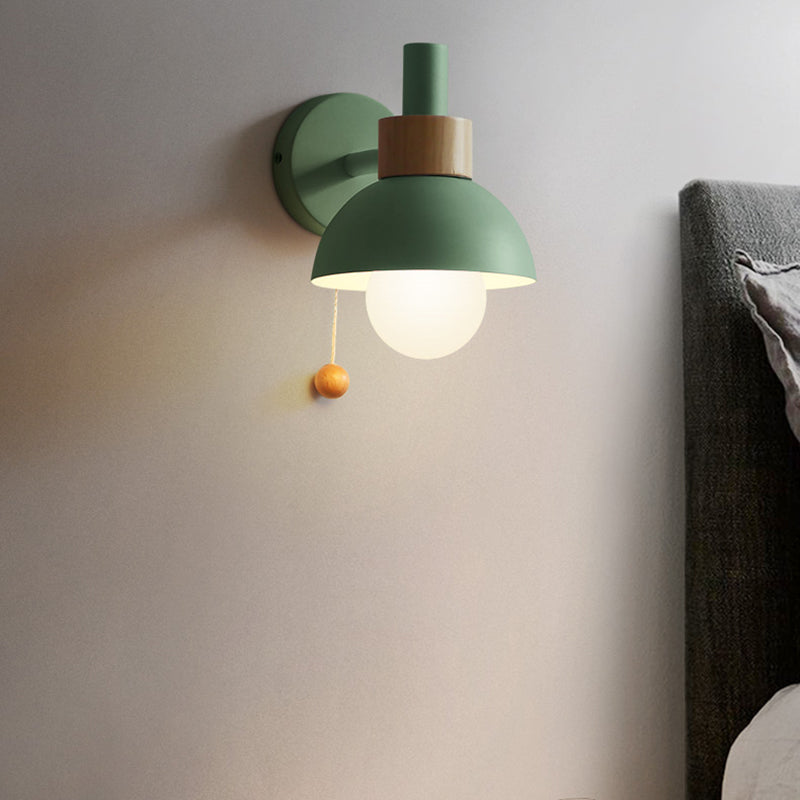 Macaron Kuppel Wandlampe 1 Glühlampe Wandlicht mit Metallschirm und Zugkette in Weiß/Rosa/Grün