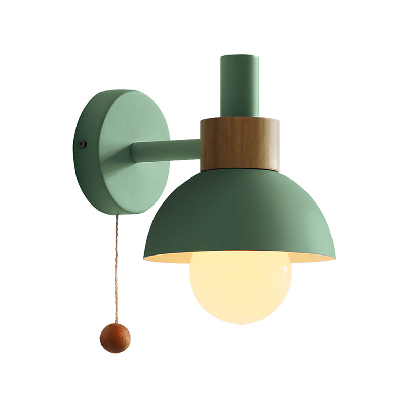 Macaron Kuppel Wandlampe 1 Glühlampe Wandlicht mit Metallschirm und Zugkette in Weiß/Rosa/Grün