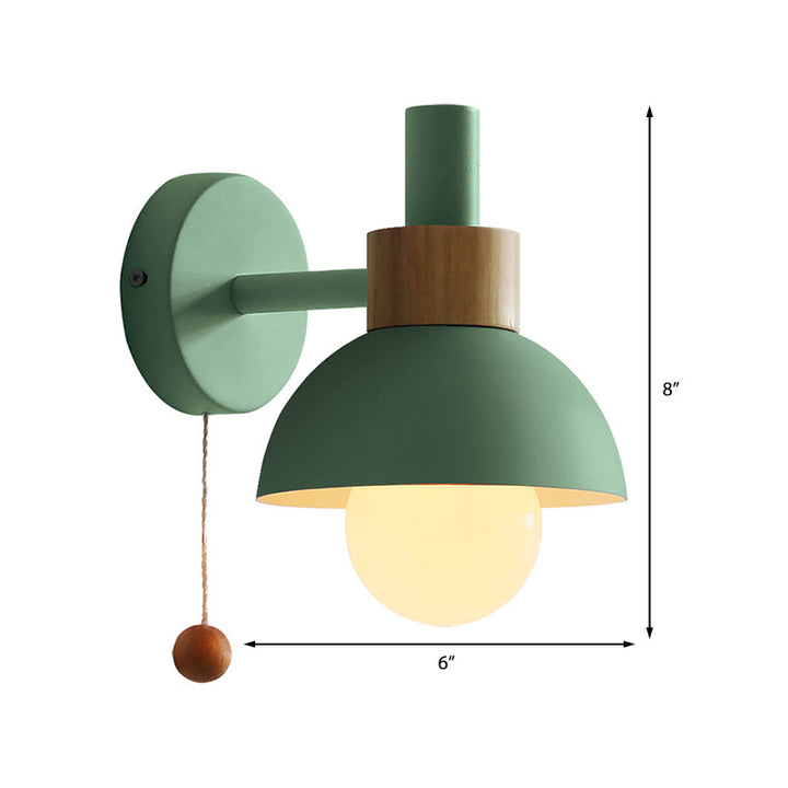 Macaron Kuppel Wandlampe 1 Glühlampe Wandlicht mit Metallschirm und Zugkette in Weiß/Rosa/Grün