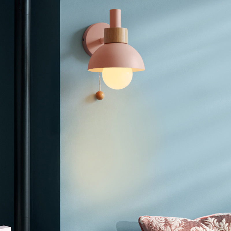 Macaron Kuppel Wandlampe 1 Glühlampe Wandlicht mit Metallschirm und Zugkette in Weiß/Rosa/Grün