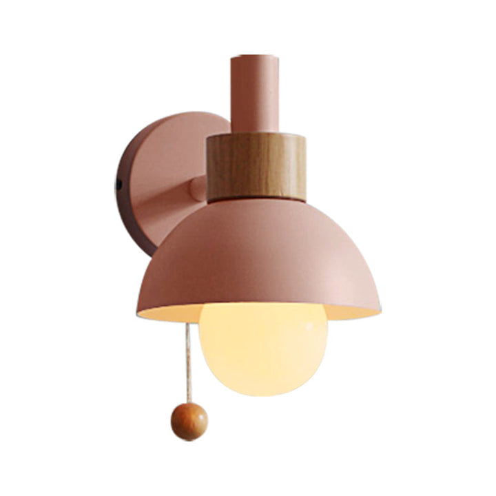 Macaron Kuppel Wandlampe 1 Glühlampe Wandlicht mit Metallschirm und Zugkette in Weiß/Rosa/Grün
