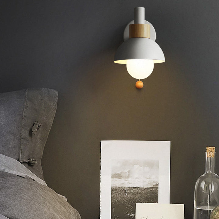Macaron Kuppel Wandlampe 1 Glühlampe Wandlicht mit Metallschirm und Zugkette in Weiß/Rosa/Grün