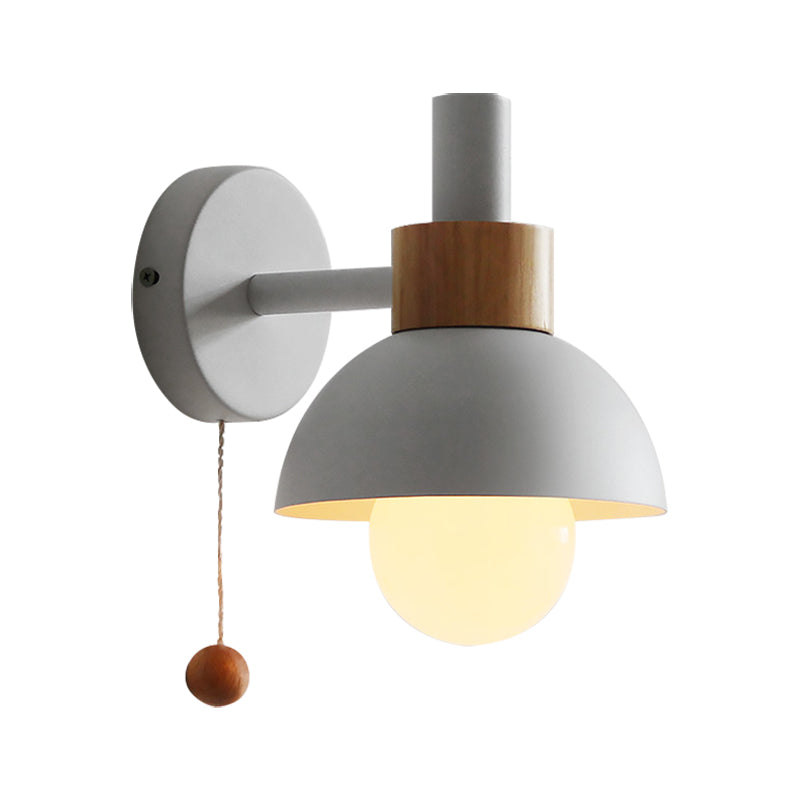 Macaron Kuppel Wandlampe 1 Glühlampe Wandlicht mit Metallschirm und Zugkette in Weiß/Rosa/Grün