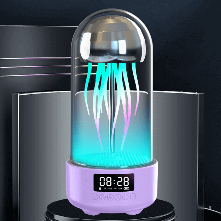 Kreative 3in1 Bunte Quallenlampe Mit Uhr Leuchtende Tragbare Stereo Atmungslicht Smarte Dekoration Bluetooth Lautsprecher