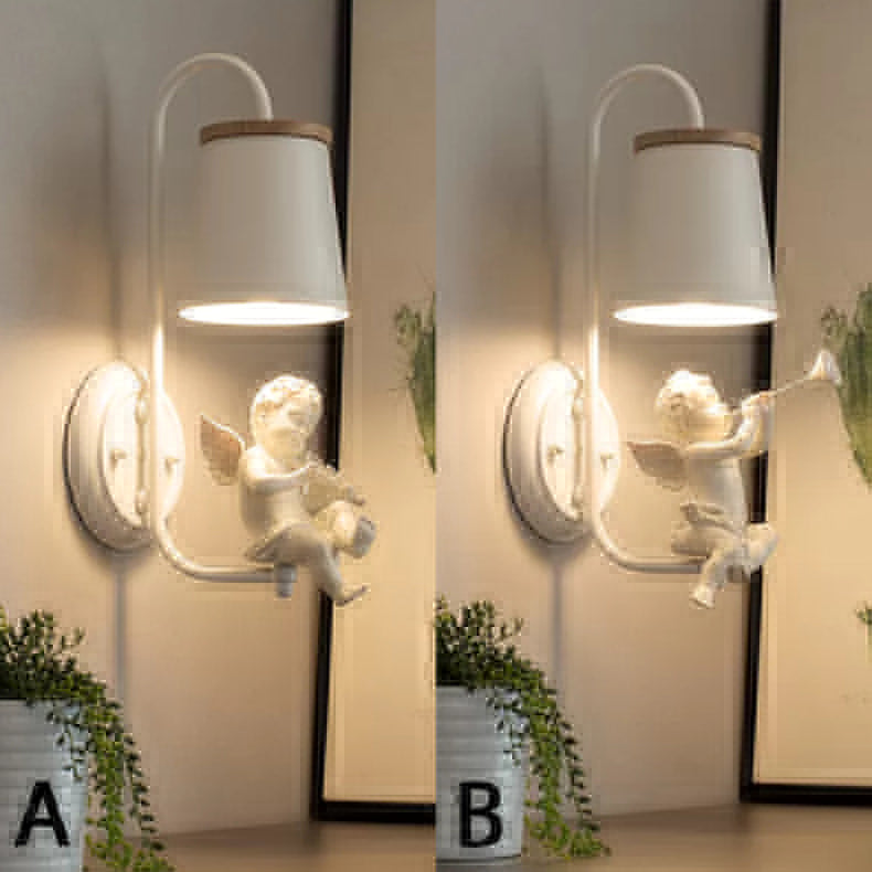 Weiße kleine Engel Wandlampe mit Eimer Schirm 1 Kopf Metall Wandlampe für das Wohnzimmer