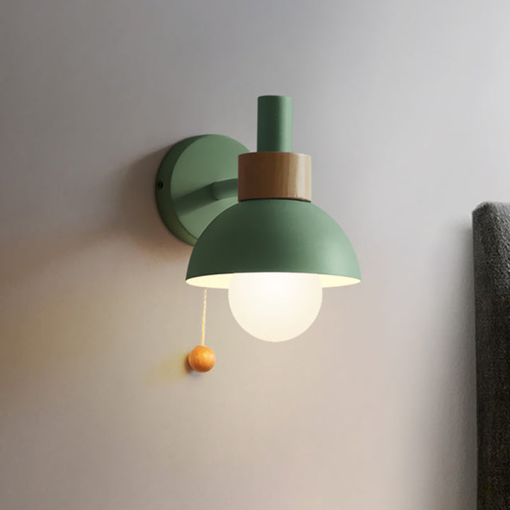 Macaron Kuppel Wandlampe 1 Glühlampe Wandlicht mit Metallschirm und Zugkette in Weiß/Rosa/Grün