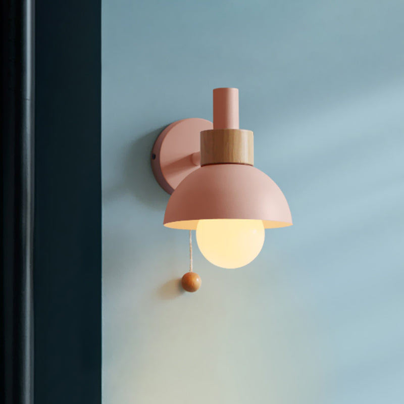 Macaron Kuppel Wandlampe 1 Glühlampe Wandlicht mit Metallschirm und Zugkette in Weiß/Rosa/Grün
