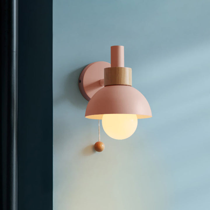 Macaron Kuppel Wandlampe 1 Glühlampe Wandlicht mit Metallschirm und Zugkette in Weiß/Rosa/Grün