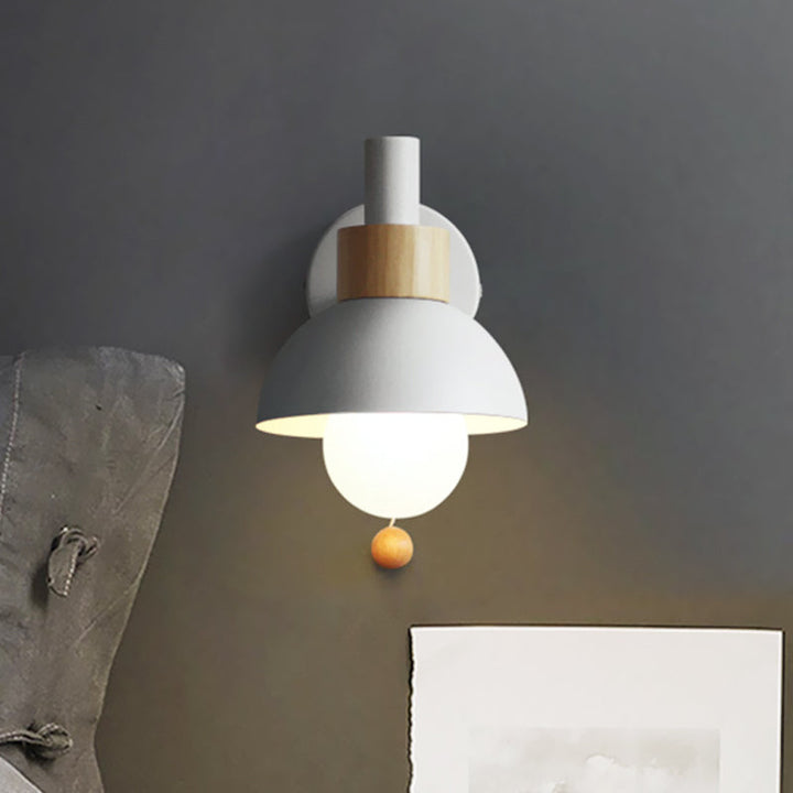 Macaron Kuppel Wandlampe 1 Glühlampe Wandlicht mit Metallschirm und Zugkette in Weiß/Rosa/Grün