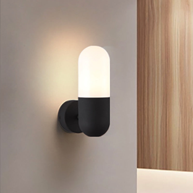 Kapsel Metall Wandleuchte Postmodern 1 Licht Schwarz/Grau/Weiß Wandmontierte Lampe für Schlafzimmer