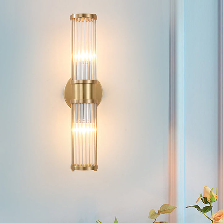 1/2-Licht Flur Wandlicht Moderne stilvolle goldene Wandleuchte mit zylindrischem klarem Kristallschirm