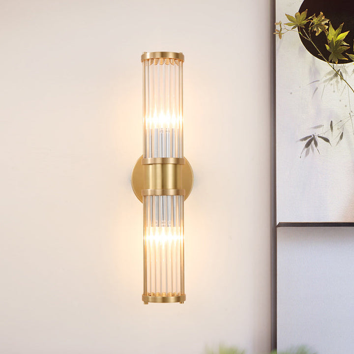 1/2-Licht Flur Wandlicht Moderne stilvolle goldene Wandleuchte mit zylindrischem klarem Kristallschirm